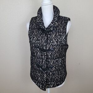 C. Luce Black Lace Over Tan Puffer Vest Size Small